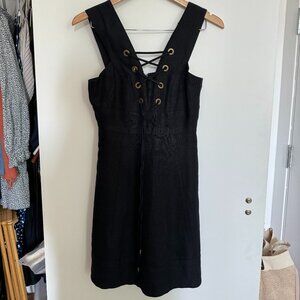 J. Crew Collection Black Lace-Up Structured Linen Dress